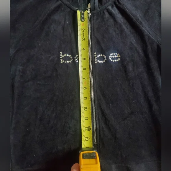 BEBE Black Velour With Rhinestone Y2K Hooded Dress Size M - Picture 12 of 12
